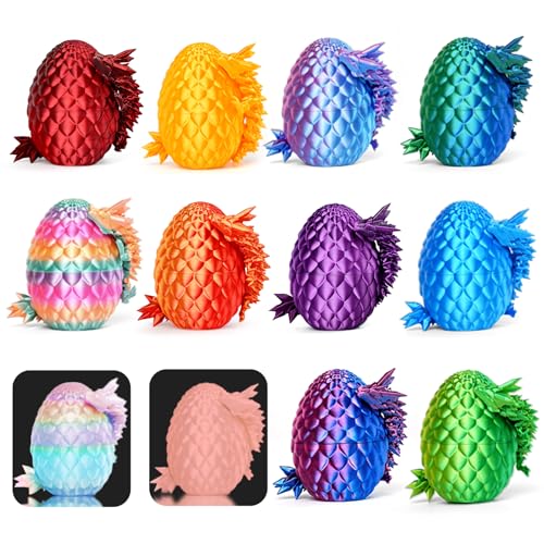 12PCS 3D Printed Dragon Eggs Easter Basket Stuffers for Kids Prefilled Easter Eggs with Dragon Fidget Toys 3D Printed Animals Fidget Dinosaur Toys Classroom Prizes Supplies for Boys Girls