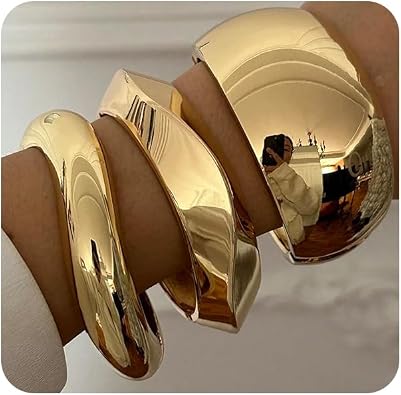 SONNYX 3-4Pcs Chunky Bangle Bracelets for Women | Chunky Bangles Trendy Wide Wrist Cuff Bracelet Stack Set Gifts