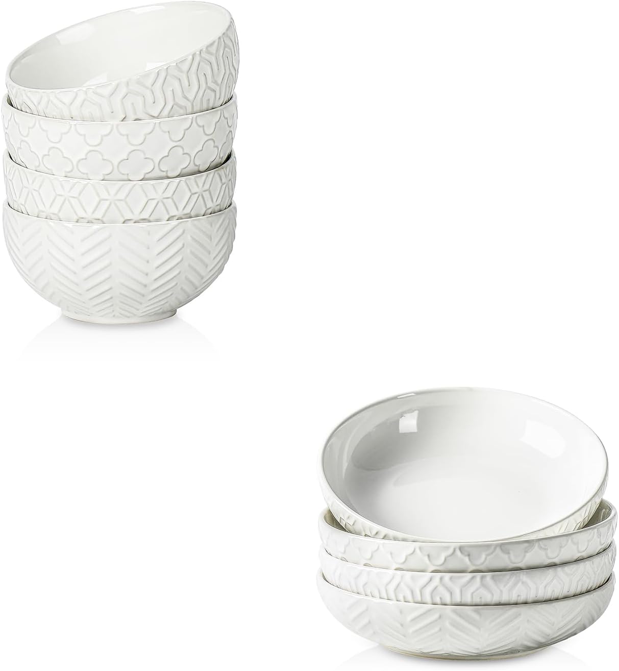 Sureasy 5.9 Inch Cereal Bowls + 8.5 Inch Pasta Bowls, Set of 4, White