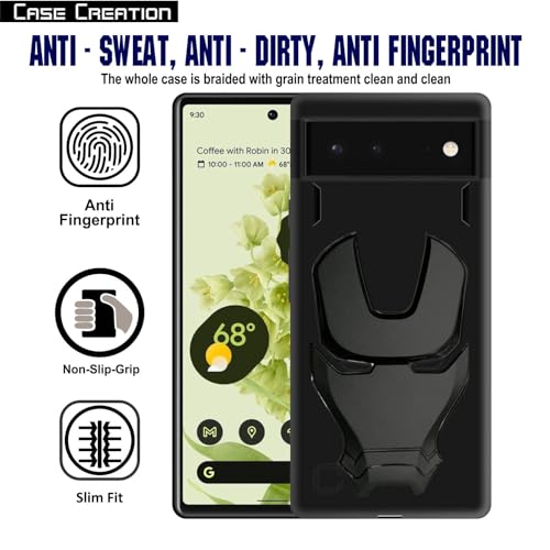 Image of COVERLY Official 3D Touch Feel Trending Marvel Avengers Logo Mask Soft Rugged Grip Silicone Iron Man Super Power Cartoon Movie Engraved Silicone Matte Back Cover for Google Pixel 6 H870 - Black