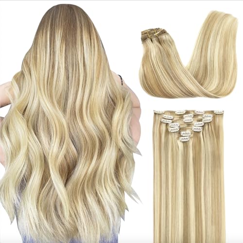 GOO GOO Clip in Hair Extensions Real Human Hair Blonde Remy Extensions