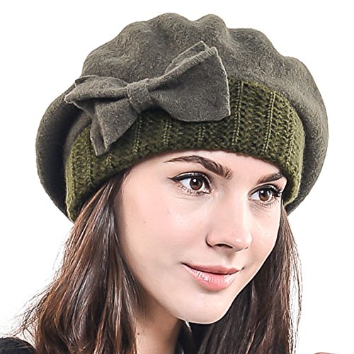 HISSHE Femmes Français Béret Chic Bonnet Hiver Chapeaux, Vert, M Cover