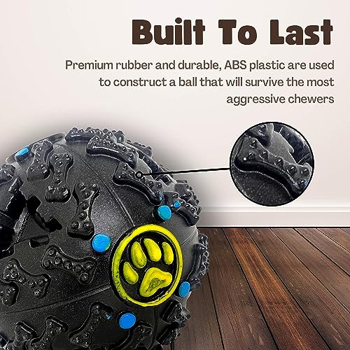 Image of Squeaky Ball Toy Treat Food Dispenser Ball Toy with Duck Sound, Dental Cleaning and Interactive Toy for Small Medium Dogs (Black)