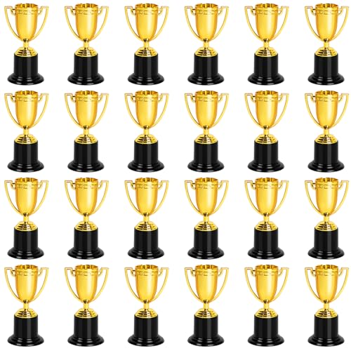 ZZYFGH 24 Pack Mini Trophies, 4 Inch Mini Gold Award Trophy Cup, Plastic Gold Award Trophy Cups, Golden Award Trophy Cups Set for Sports, Party Favors, Tournaments, Competitions