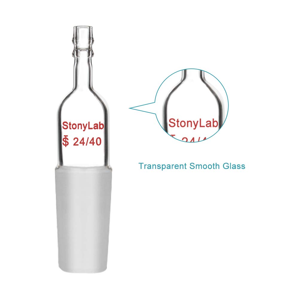 stonylab 5-Pack Adaptateur d'entrée Droite en Verre avec 24/40 Joint de Mâle en Verre et Raccord de Tuyau de 8 mm, Glass Straight Inlet Adapter pour Appareil de Distillation Lab Verrerie