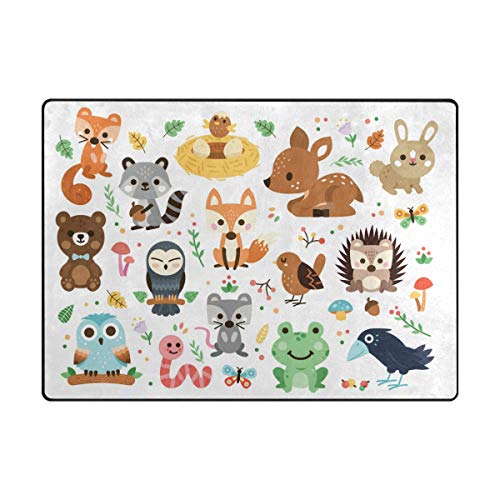 Image of Vantaso Soft Foam Nursery Rugs Funny Woodland Animals Non Slip Play Mats for Kids Boys Girls Playing Room Living Room 63x48 inch