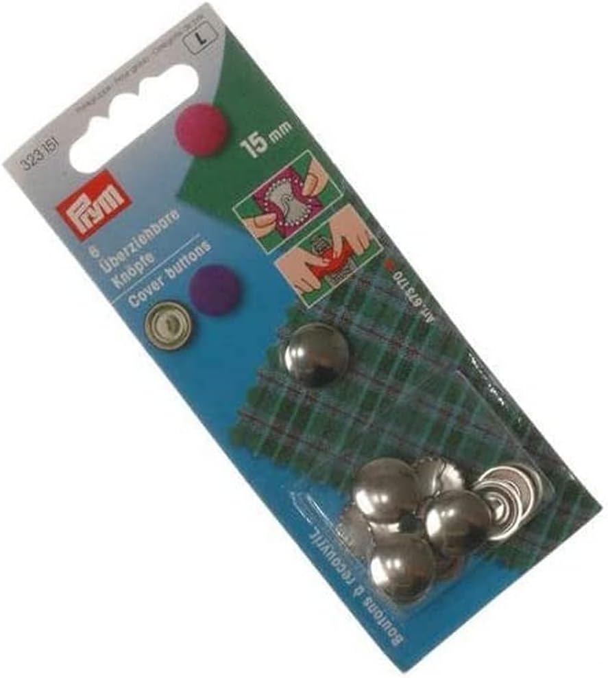 Prym Cover Buttons Brass Silver col 15 mm Without Tool