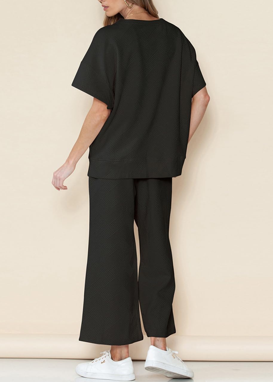 BXBY Women's 2 Piece Outfit Set Summer Lounge Going Out Matching Set Short Sleeve T-Shirt Wide Leg Pants Casual Wear - Image 4