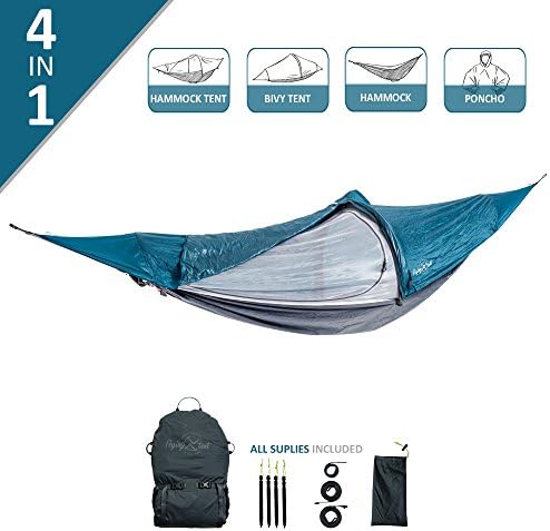 flying tent: Unique All-in-ONE Hammock Tent, Bivy Tent, Hammock and Rain Poncho + Fine Mesh Mosquito Net