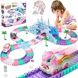 Kids Toys for 3 4 5 Year Old Girls Gifts: 194PCS Unicorn & Shark Flexible Race Track Set | Toy Car Track for Toddler Girl Toys Age 3-6 | Race Track for 5 Year Old Girl Birthday Gift Ideas