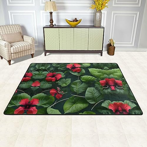Tapis de salon fleurs d'hibiscus doux pour déco de chambre d'enfant