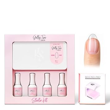 Kiara Sky Gelly Tips Starter Kit Short Almond Short With Lamp - Easy To Apply False Press On