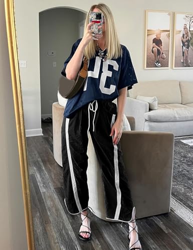 Wyeysyt Womens Wide Leg Pants Baggy Sweatpants Casual Drawstring Elastic Waist Contrast Color Y2K Track Pants4