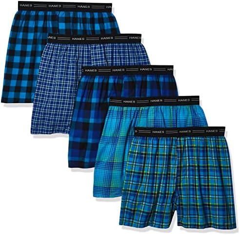 Hanes Boys' Boxer 5 Pack Tartan, Large (Colors may vary)