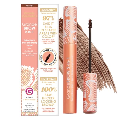 Grande Cosmetics GrandeBROW 2-in-1 Tinted Brow Gel + Serum, Auburn, 0.12 fl oz