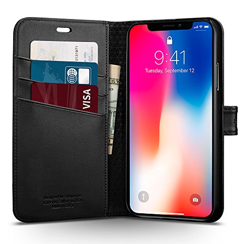 Spigen Wallet S iPhone X Case with Foldable Cover and Kickstand Feature for Apple iPhone X (2017) - Black