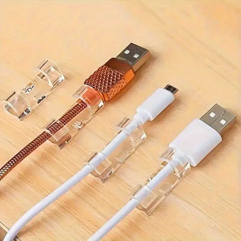 20PCS Adhesive Cable Clamps Transparent Low Profile Wire Clips for Cable Management on Walls, Desks and Under Tables, Transparent