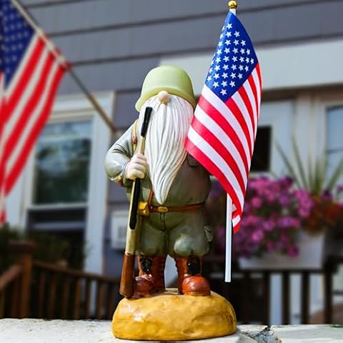 Redwix Military Garden Gnome with Guns Outdoor 11", US Army Gnomes Garden Decorations, Garden Statues Outdoor Clearance, Patriotic Gnome, Army Gnome Cover
