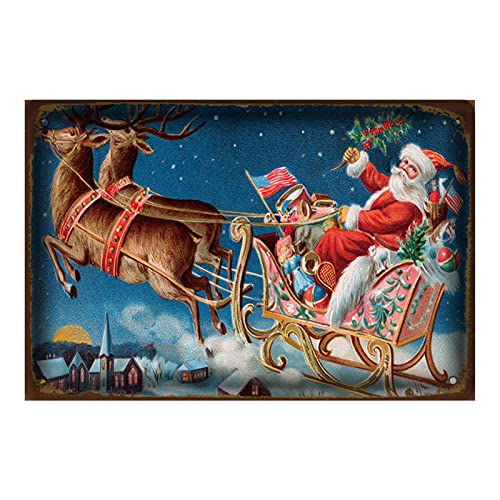QIWEIS Weihnachtsmann Metallschild Weihnachten Vintage Metall Poster Retro Schilder Lustige Vintage-Design Aus Metall Logo Weihnachten Party Decor Supplies Home Bar Cafe Metallschild 20x30 cm Cover
