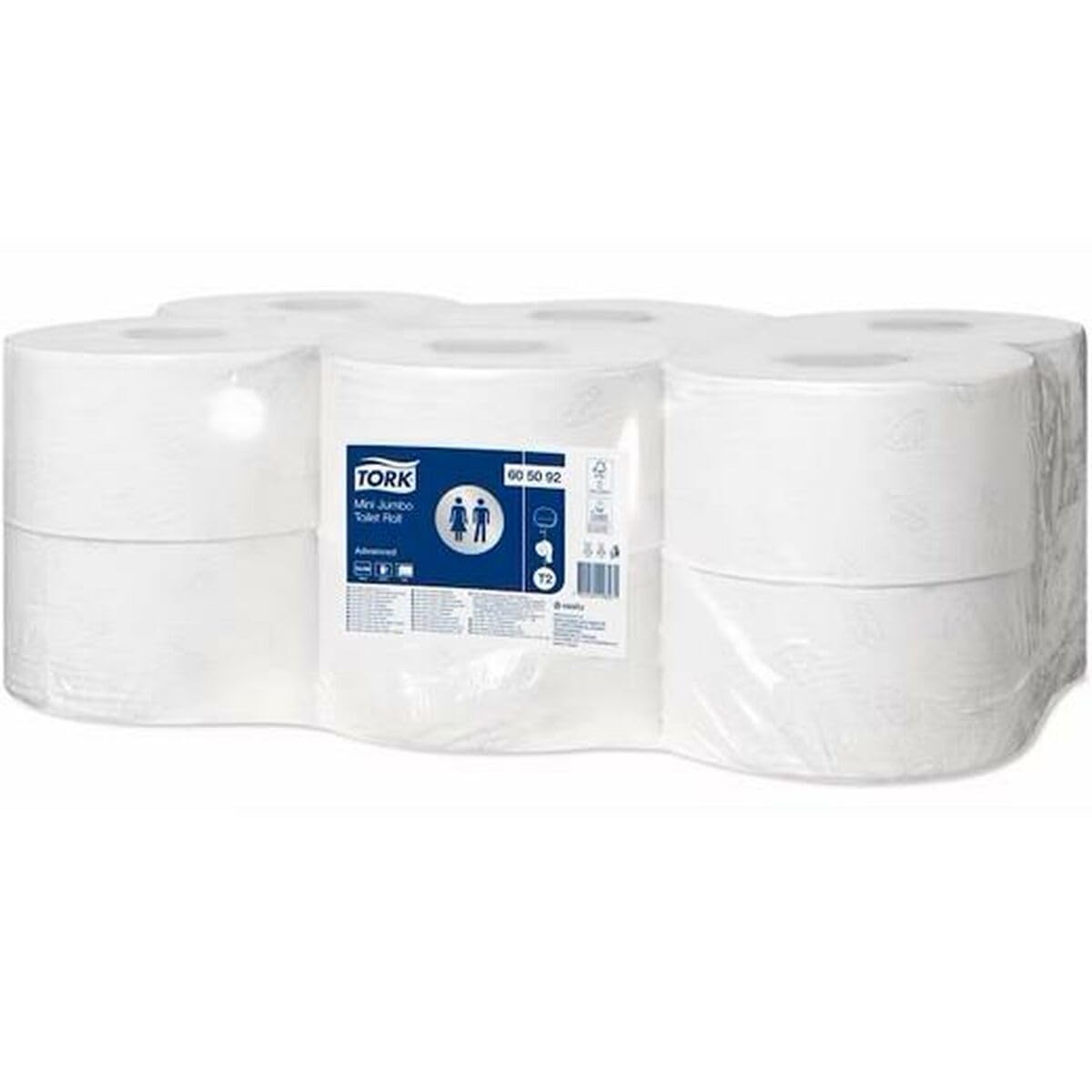 Tork Mini Jumbo Papier Toaletowy w Rolce Biały T2, Zaawansowany, 2-warstwowy, 12 x 160 m, 605092