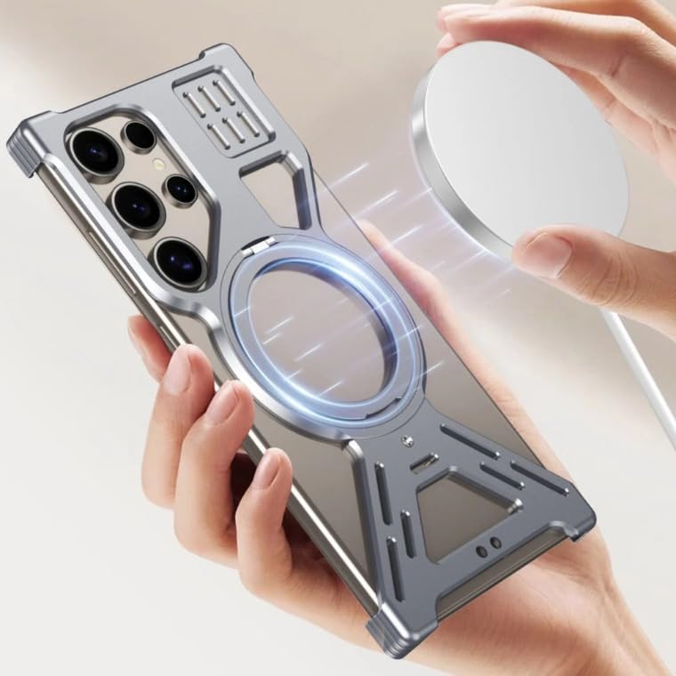 Image of MILLION CASES Back Cover Case for Samsung Galaxy S23 Ultra Shockproof Protective Galactic Armor Magnetic Bracket Frame Case for Men & Boys(Black)