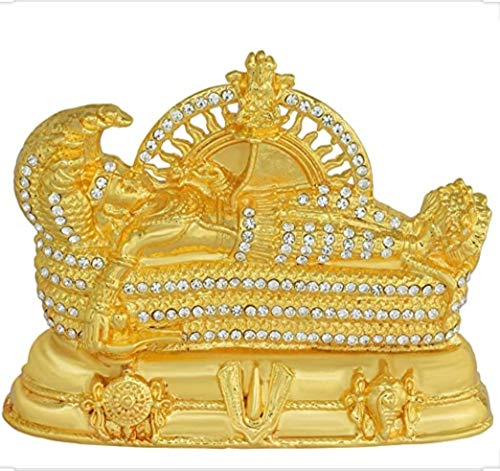 Image of Vishnu Idol on sheshnag in Brass Material, Suitable for car Dashboard, Office Table and Home Temple. (Golden)