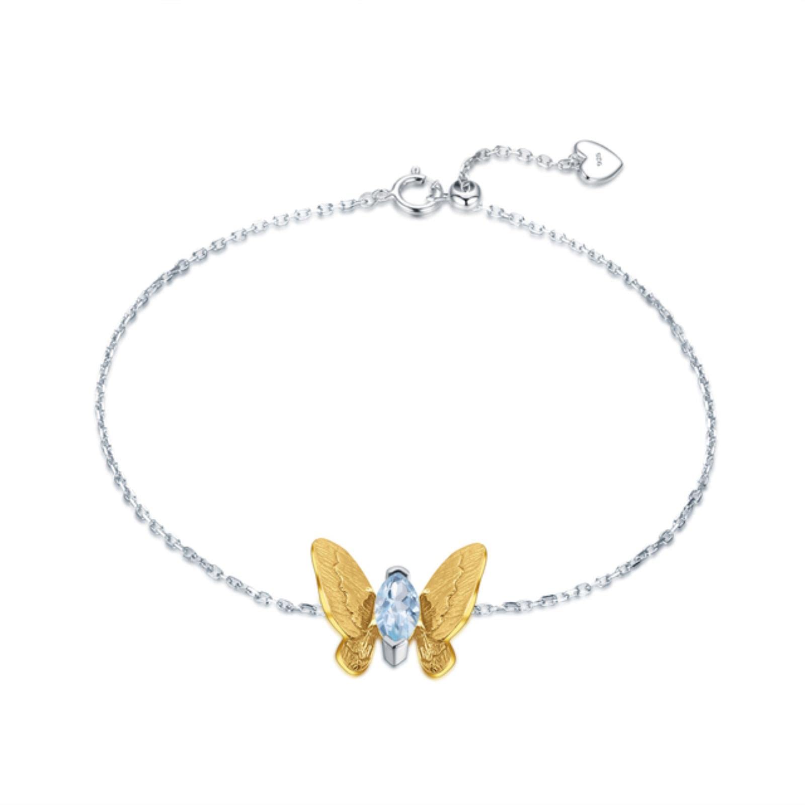 Gem Beauty Bracciale con ciondoli a Forma di Farfalla in Argento Sterling 925 Naturale Bracciale con Topazio Azzurro Naturale per Gioielli da Donna Summer Beach Gift
