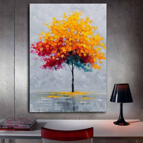 Toile decoration murale arbre de vie peinture réfléchissante feuille colorée 60x80 - 3