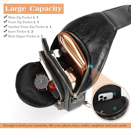 Image of SUOSDEY Sling Bags for Women Crossbody Leather Sling Backpack Chest Bag Shoulder Bags for Casual Traveling Hiking Cycling