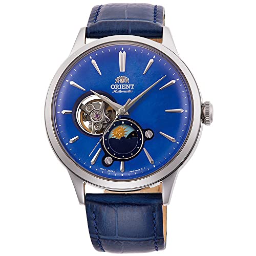 Orient Sun & Moon Watch - Reloj de Pulsera automático para Hombre, de Cuerda Manual, Elegante, de Acero o Piel, con función día y Noche, Turquesa, Pulsera