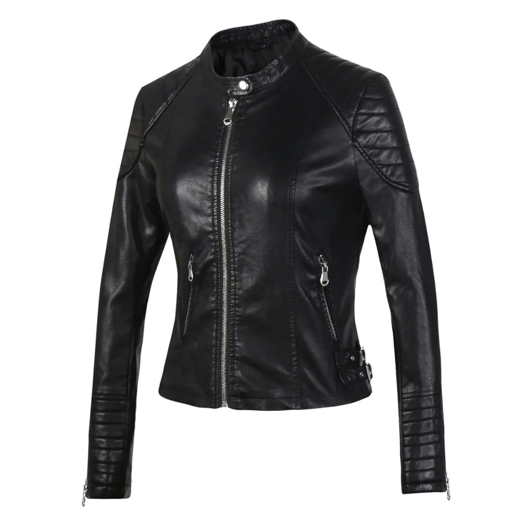 Giacca da motociclista in ecopelle con cerniera moda primavera/autunno da donna. Cappotto in pelle da moto casual