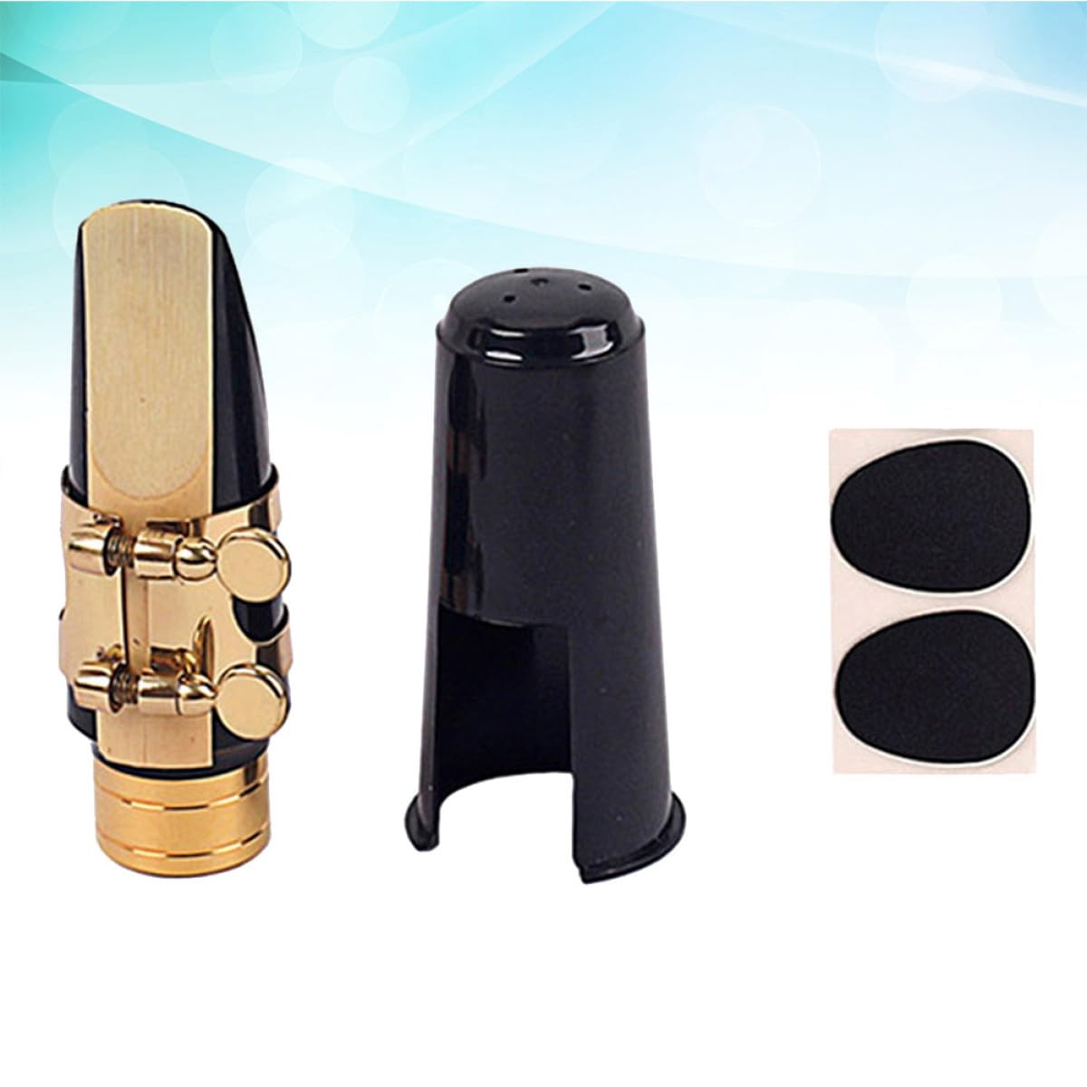 Ciieeo Ensemble D'embouchures Boucle Métallique pour Saxophone Alto avec Anneau en Cuivre et Capuchon Noir, Accessoires pour Fixer la Anche et Garder Propre