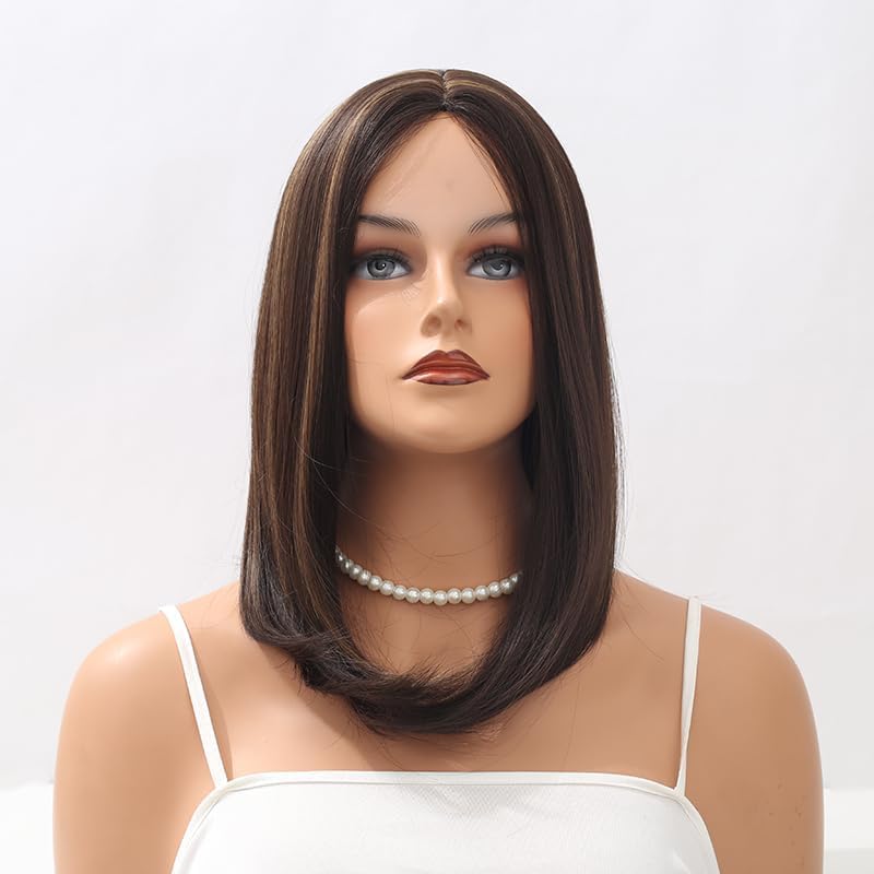 Black mixed brown black lady's 16-inch short hair wig Bob wig no bangs wig long shoulder wig black lady bob style synthetic heat resistant Bob wig