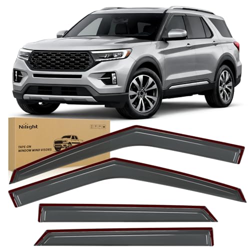 Image of Nilight Tape-On Rain Guards for Ford Explorer 2020-2025, Dark Smoke, 4PCS