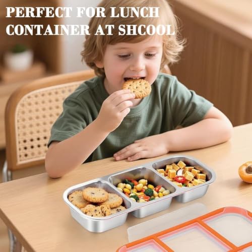 Image of Pack of 2 Stainless Steel Lunch Box 700 ml | Airtight Leakproof 3 Compartment Tiffin Box for Kids & Adults | Food Storage Container for School, Office, Picnic, Meal Prep