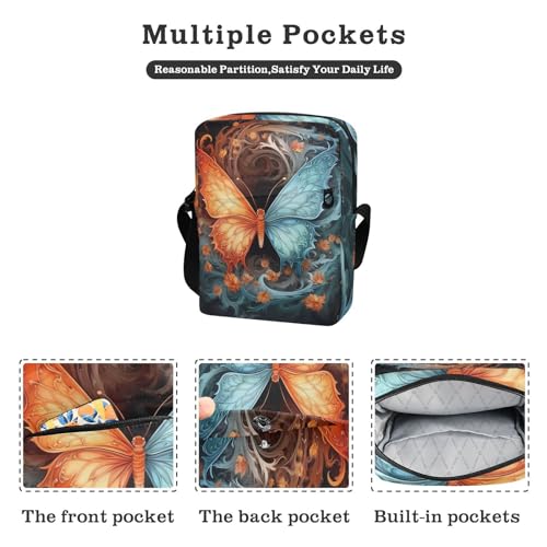 Crossbody Bag Fire Flame Ice Butterfly Messenger Bag for Women Men Purse Shoulder Bag Satchel Bag with Adjustable Strap 214A48672