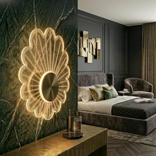Image of Groeien 12W Modern LED Acrylic Artistic Sunray Floral Petal Design Sconce Gold Wall Light for Bedroom Living Room Corridor Lighting Fixtures Wall Mount (1, Golden Petal)