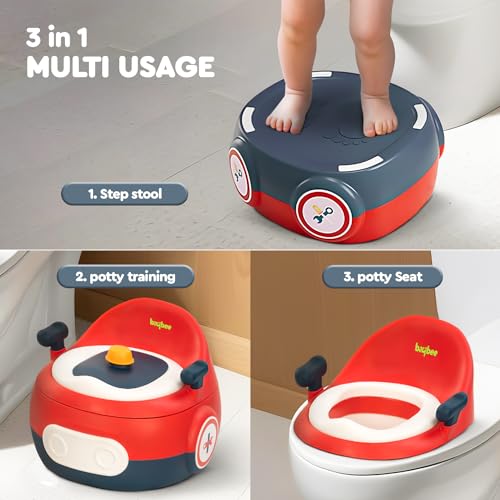 Image of Baybee 3-in-1 Baby Potty Training Seat | Comfortable & Safe Kids Potty Chair with Anti-Slip Toilet Seat, Removable Pot, Handles & Splash Guard | Potty Seat for Boys & Girls (Red)