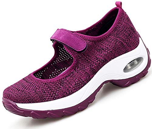 Vorgelen Sandalias Deportivas de Mujer Malla Ligero Plataforma Zapatillas Mary Jane Casual Cómodas Respirable Sneakers para Deportes Fitness Correr Trabajar