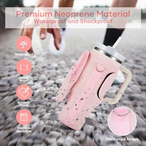 Image of linmaya Water Bottle Carrier Bag with Phone Pocket for Stanley Cup 40 /30oz,Insulated Neoprene Water Bottle Holder Cross-boday Bag with Adjustable Shoulder & Handheld Strap Stanley Cup Accessories