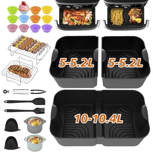 Pietuley 28Pcs Accessoire Air Fryer pour Ninja Foodi Flex 10,4 L AF500EU COSORI 10L, Moule Silicone Air Fryer pour Ninja AF500EUCP, Accessoires Air Fryer Ninja 10.4L, Plat pour Ninja Max AF500EU