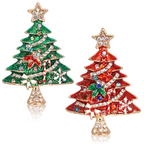 Figarge Christmas Tree Rhinestone Brooch Ornament, Pack of 2 for Clothes Pin, Neckerchief, Hat Decoration, Alloy Steel