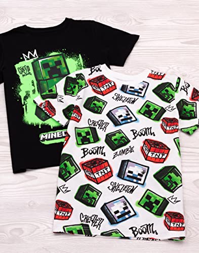 Minecraft Kids 2 Pack T-Shirt | Boys & Girls Black and White Short Sleeve Graphic Tee | Skeleton & Creeper | Multi-Pack Set2