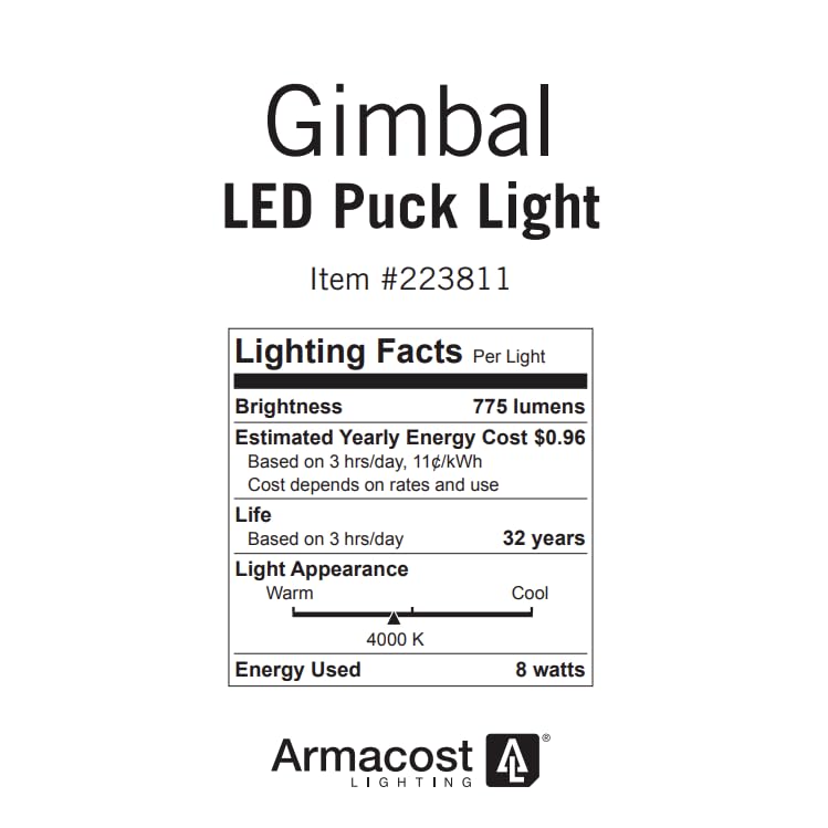 Image of Armacost Lighting 223811 Gimbal Recessed Articulating LED Puck, Brushed Steel, Bright White Light