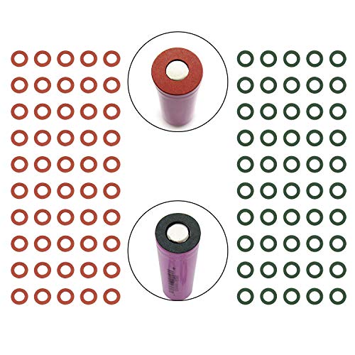 Maxmoral 100pcs 18650 Lithium Battery Insulator Rings Hollow Paper Pad Electrical Insulation Ring Adhesive Cardboard Sticker (Red+Green)