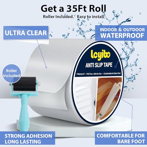 anti slip tape clear waterproof outdoorindoor with roller 434 x 35ft non slip traction grip tape for bathtubs boats stairs pools transparent soft comfortable for bare feet 434 x 3539