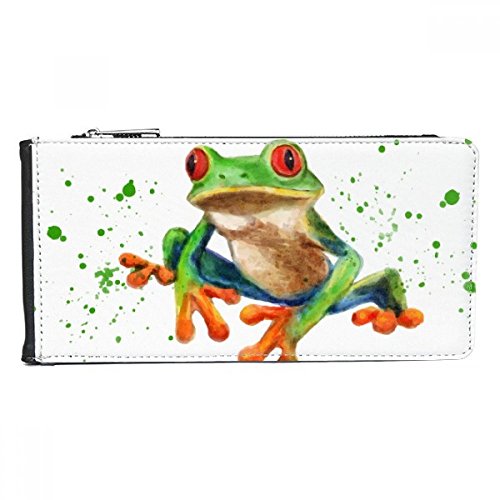 Portefeuille grenouilles vert rectangulaire grand format porte-carte simili cuir femme
