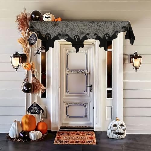 Image of AerWo Halloween Decorations Indoor Ghost Spiderweb Fireplace Mantel Scarf