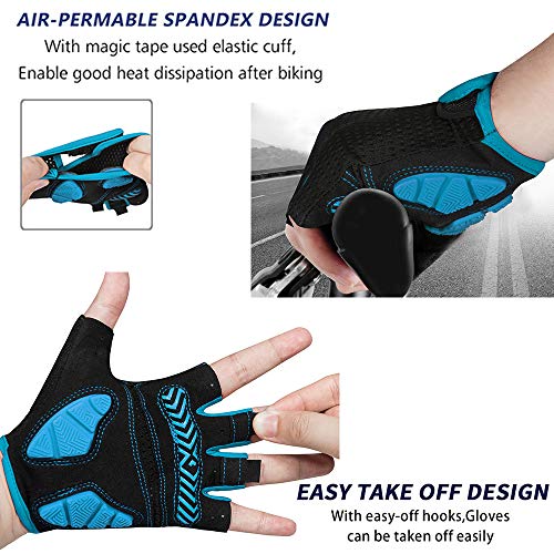 Moreok-Cycling Gloves Bike Gloves For Men/Women-[5Mm Gel Pad] Biking Gloves Light Blue-L #TOP4