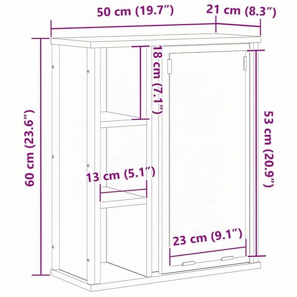 vidaXL Mueble de baño de Pared con Espejo Roble Sonoma 50x21x60 cm